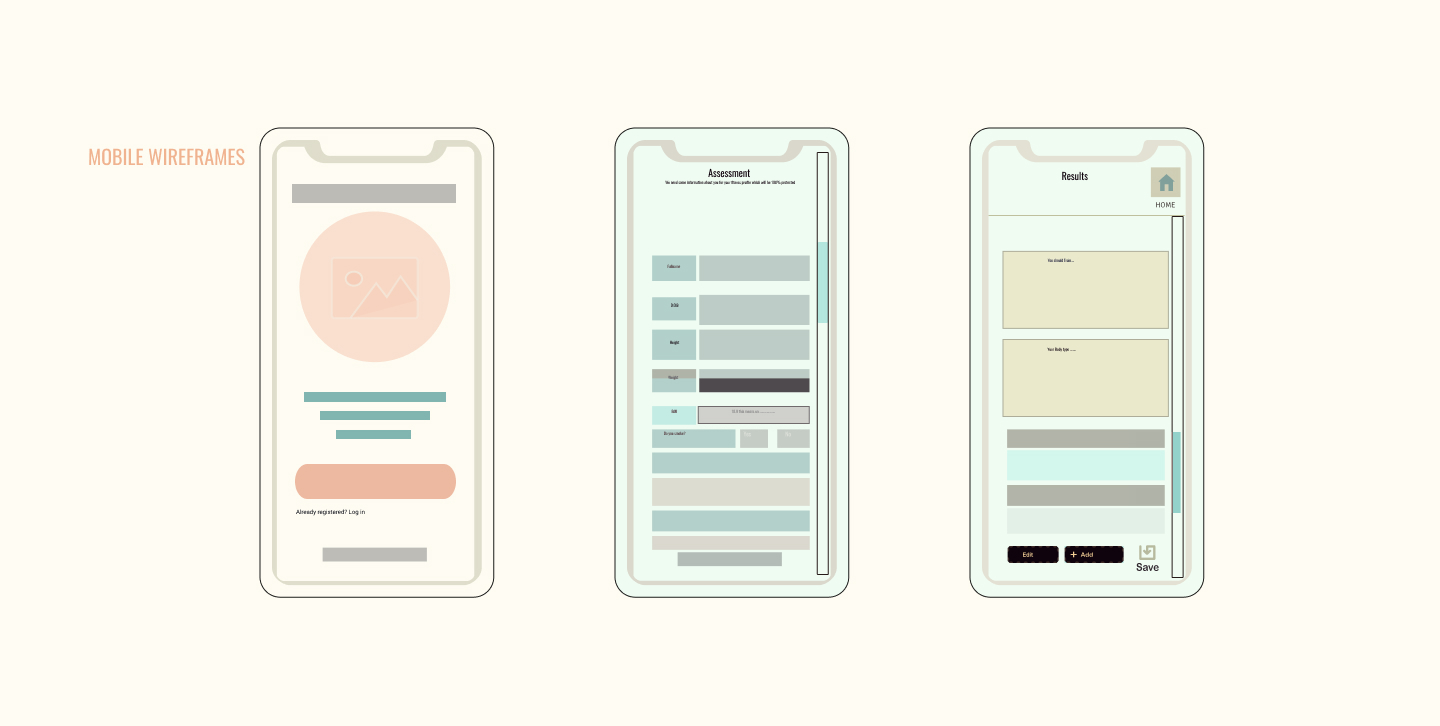 Digital lo-fi wireframes — mobile screens
